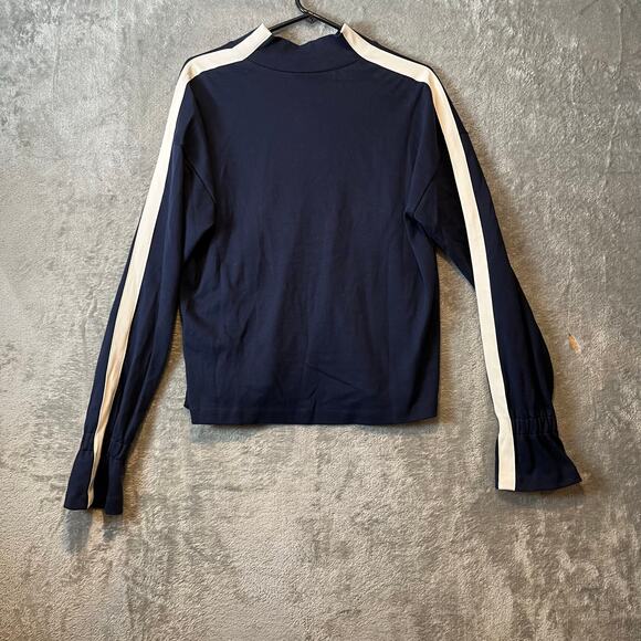 Closed Women’s 100% Cotton Striped Navy Sweater‎ Sz Small Peplum Sleeves - Picture 1 of 5